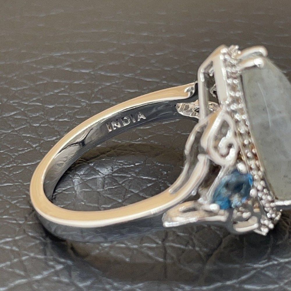 Colleen Lopez Labradorite Ring London Blue Topaz Sterling .925 White Topaz 7.75 - Picture 9 of 11